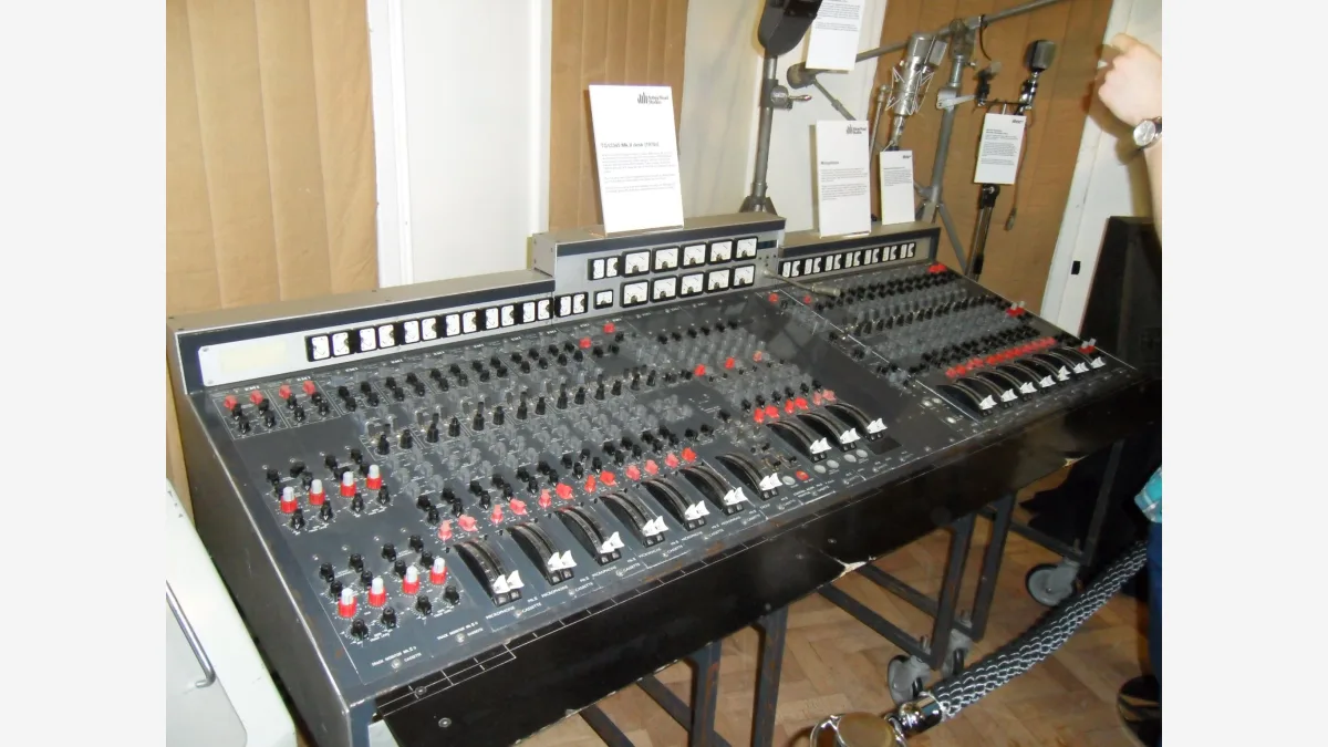 A studio mixing desk and microphone array of the kind Google's Gemini 3.8 TTS models aim to substitute with prompt-written voice direction