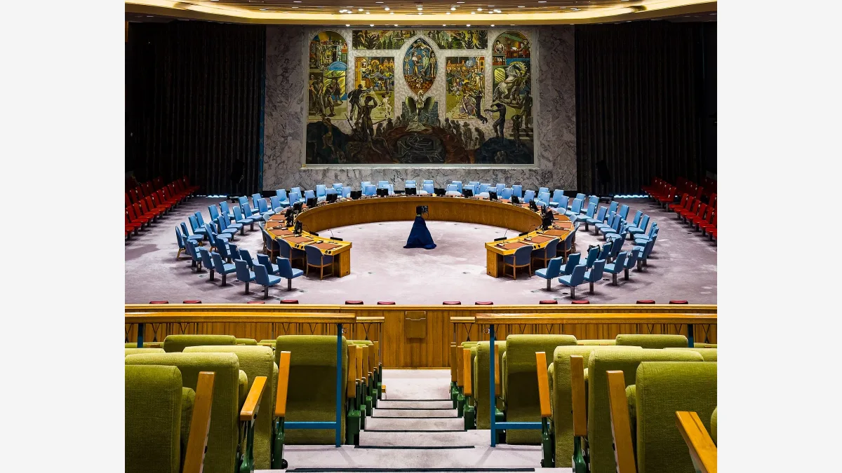 The UN Security Council chamber in New York, where the OpenAI and Anthropic CEOs made the case for international coordination on AI risk.