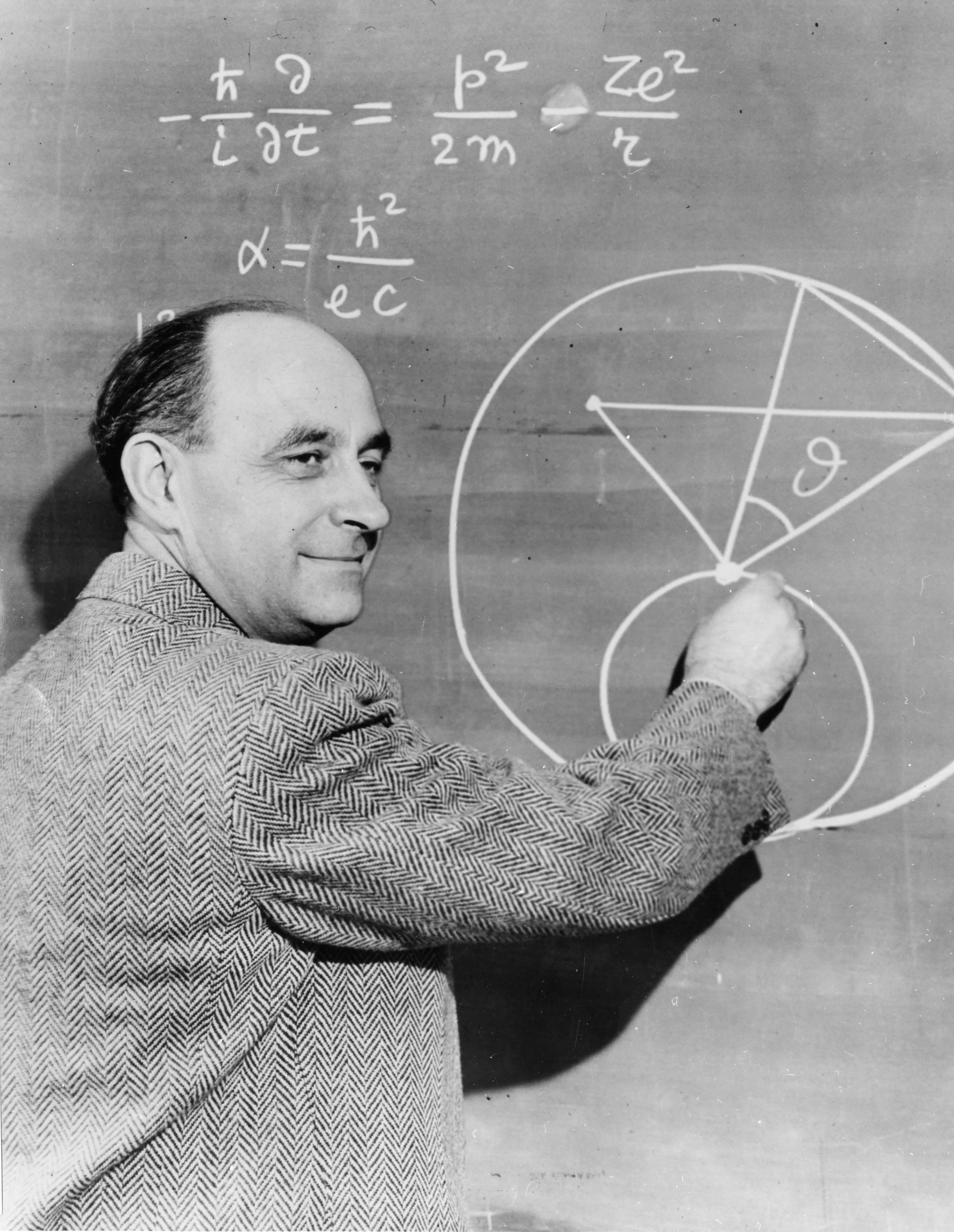 Enrico Fermi at the blackboard — the kind of expert physics judgment the new audit used to re-grade six machine benchmarks.